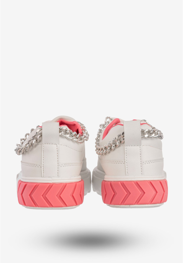 Sneakersy Damskie Ekoskóra Buty Sportowe Z Łańcuszkiem Białe