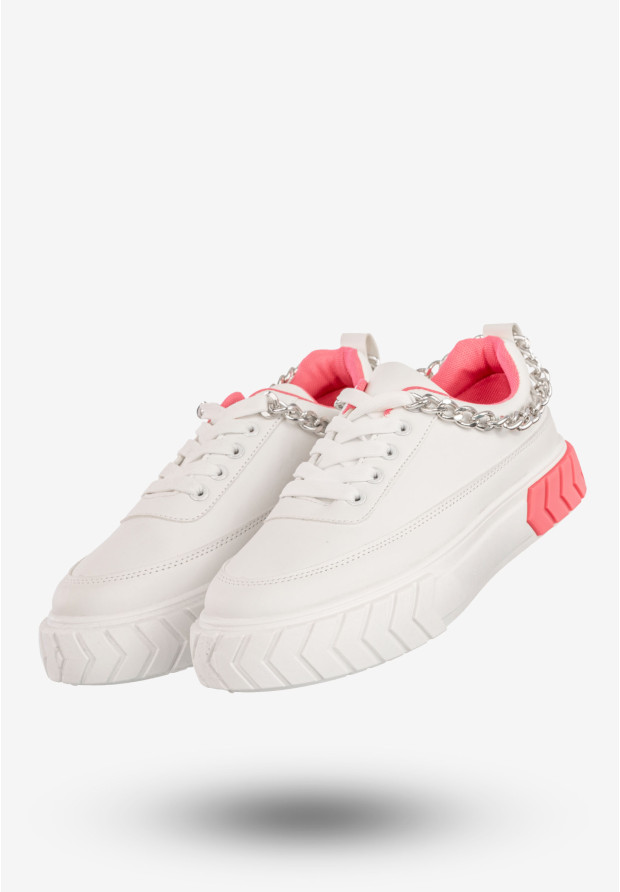 Sneakersy Damskie Ekoskóra Buty Sportowe Z Łańcuszkiem Białe