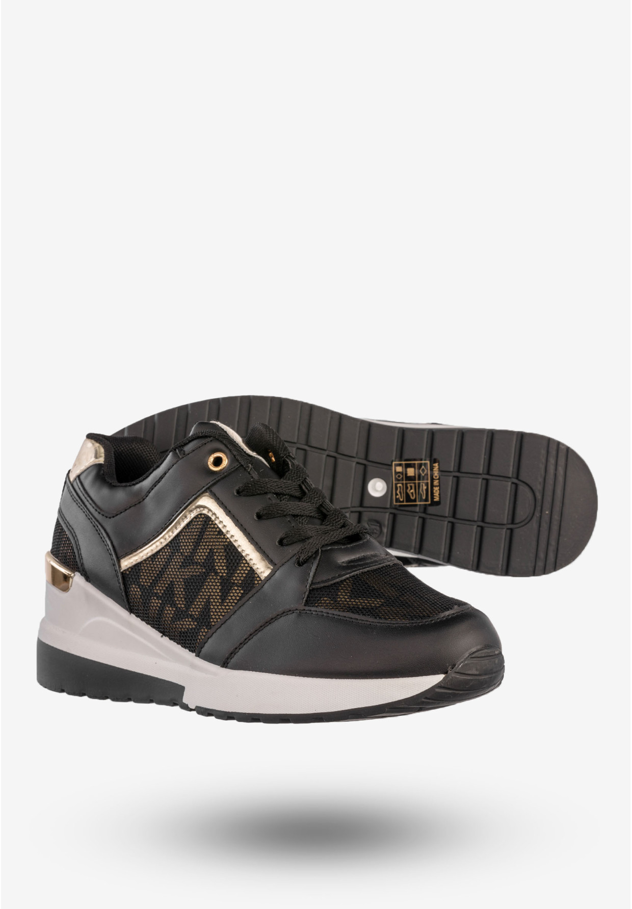 Sneakersy Damskie Buty Sportowe Na Platformie Stylowe Czarne