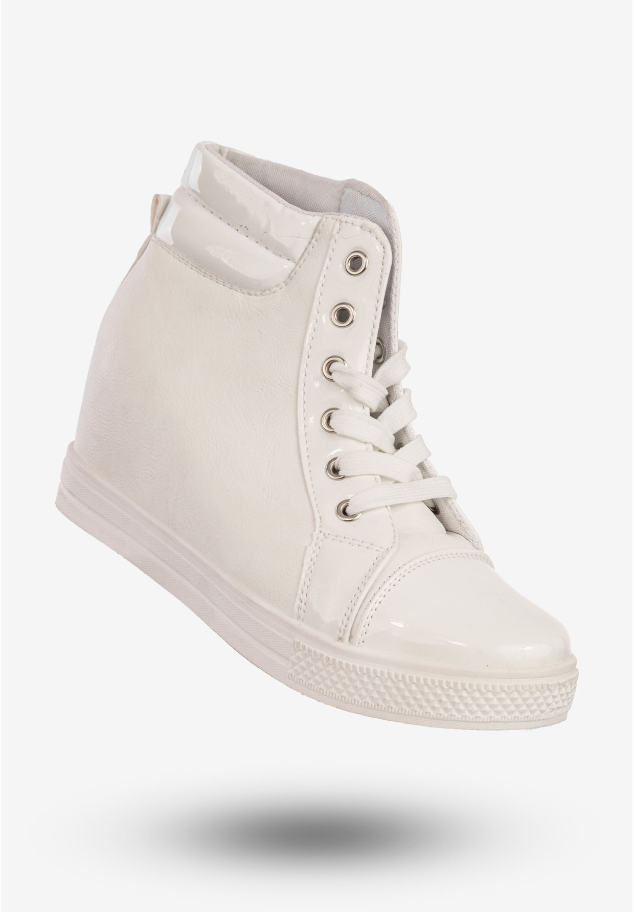 Sneakersy Damskie Ekoskóra Buty Na Ukrytym Koturnie Białe