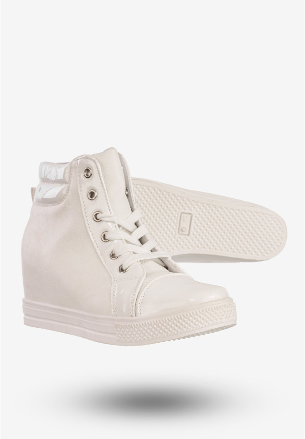 Sneakersy Damskie Ekoskóra Buty Na Ukrytym Koturnie Białe
