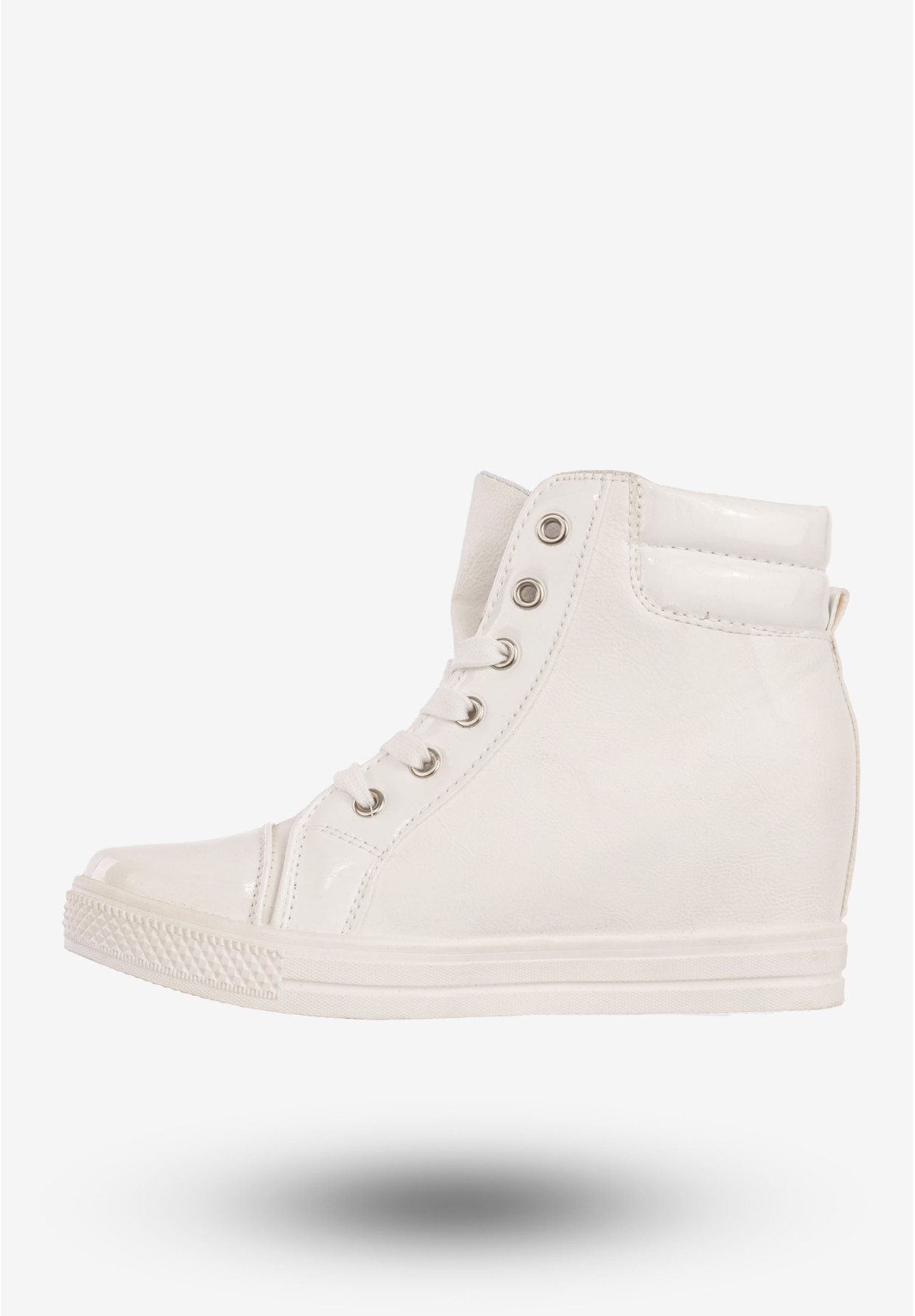 Sneakersy Damskie Ekoskóra Buty Na Ukrytym Koturnie Białe