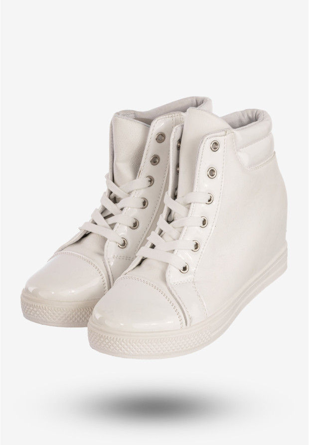 Sneakersy Damskie Ekoskóra Buty Na Ukrytym Koturnie Białe