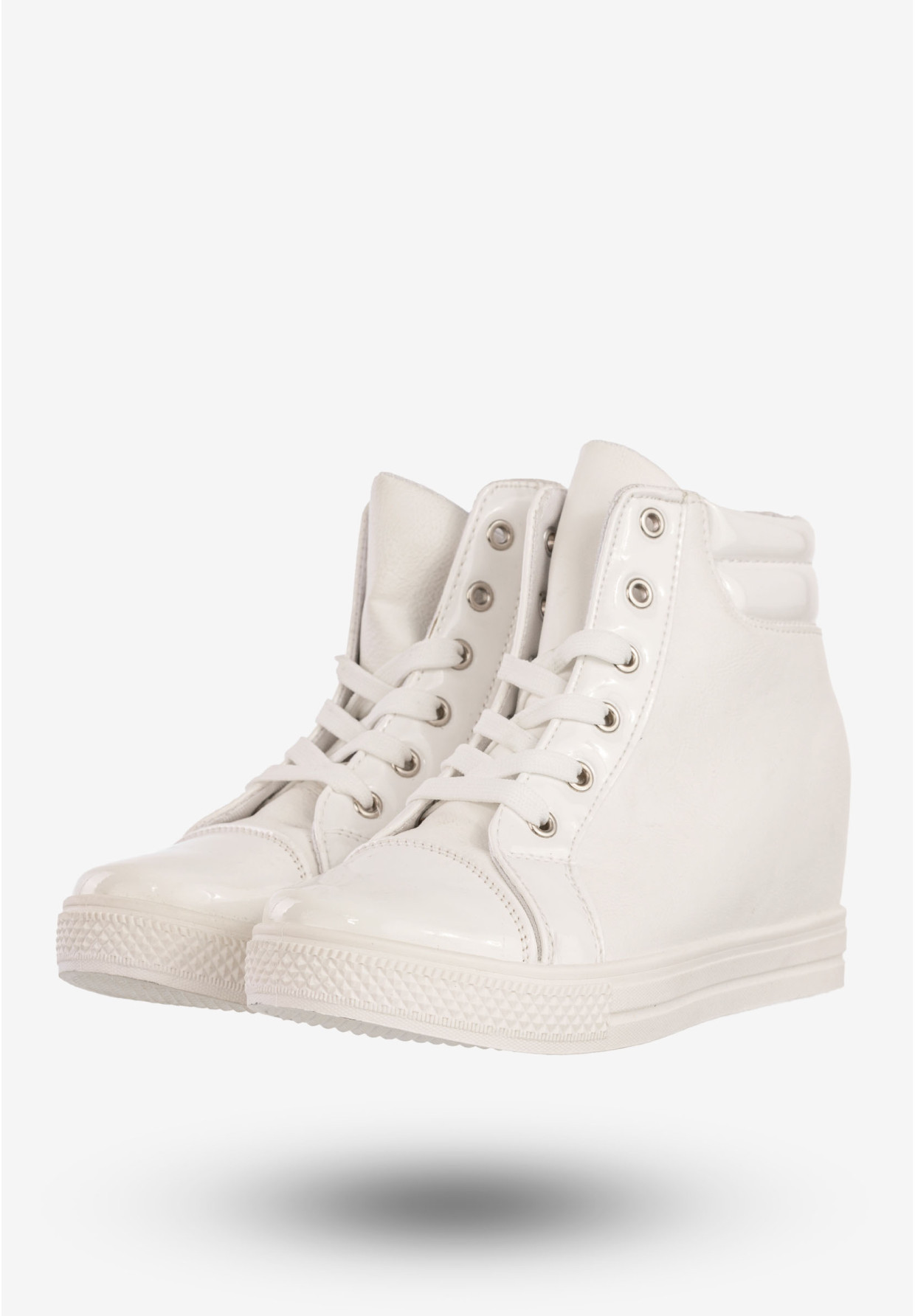 Sneakersy Damskie Ekoskóra Buty Na Ukrytym Koturnie Białe