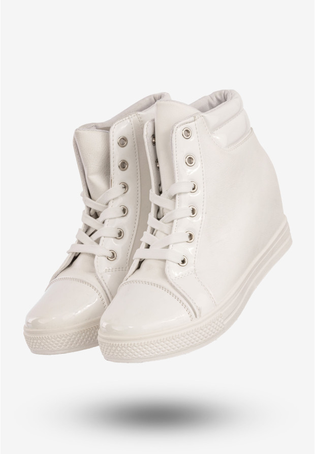 Sneakersy Damskie Ekoskóra Buty Na Ukrytym Koturnie Białe