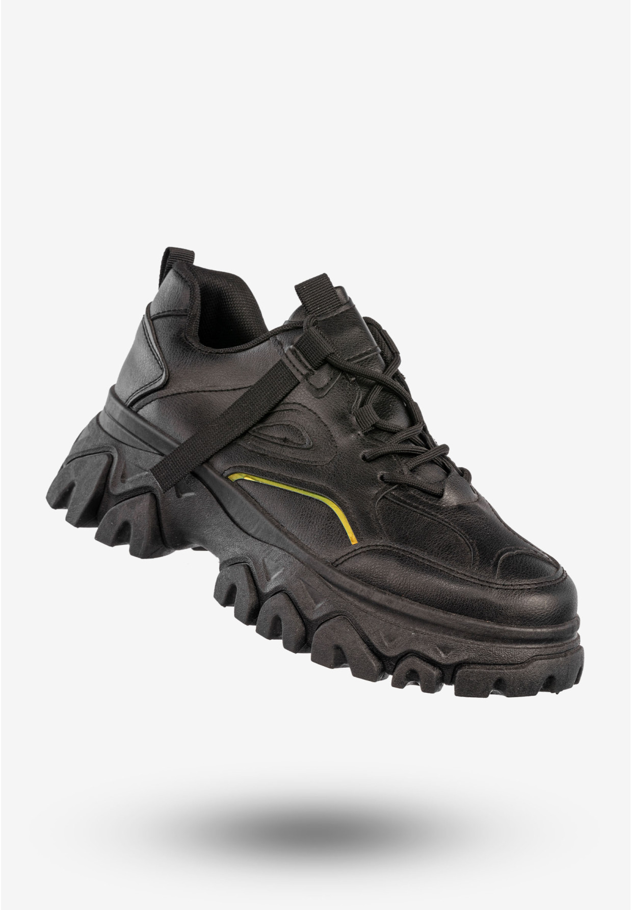 Sneakersy Damskie Ekoskóra Buty Sportowe Gruba Podeszwa Czarne