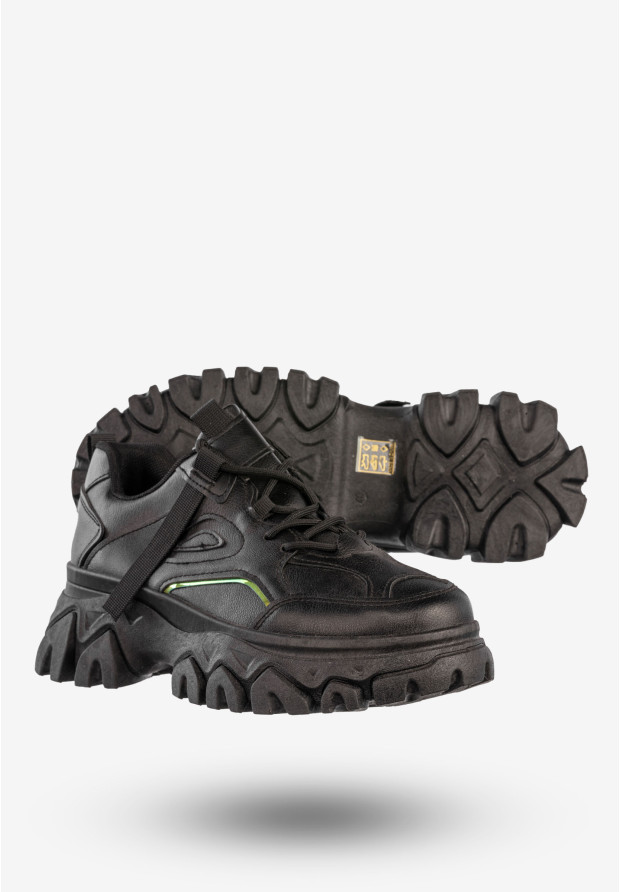 Sneakersy Damskie Ekoskóra Buty Sportowe Gruba Podeszwa Czarne