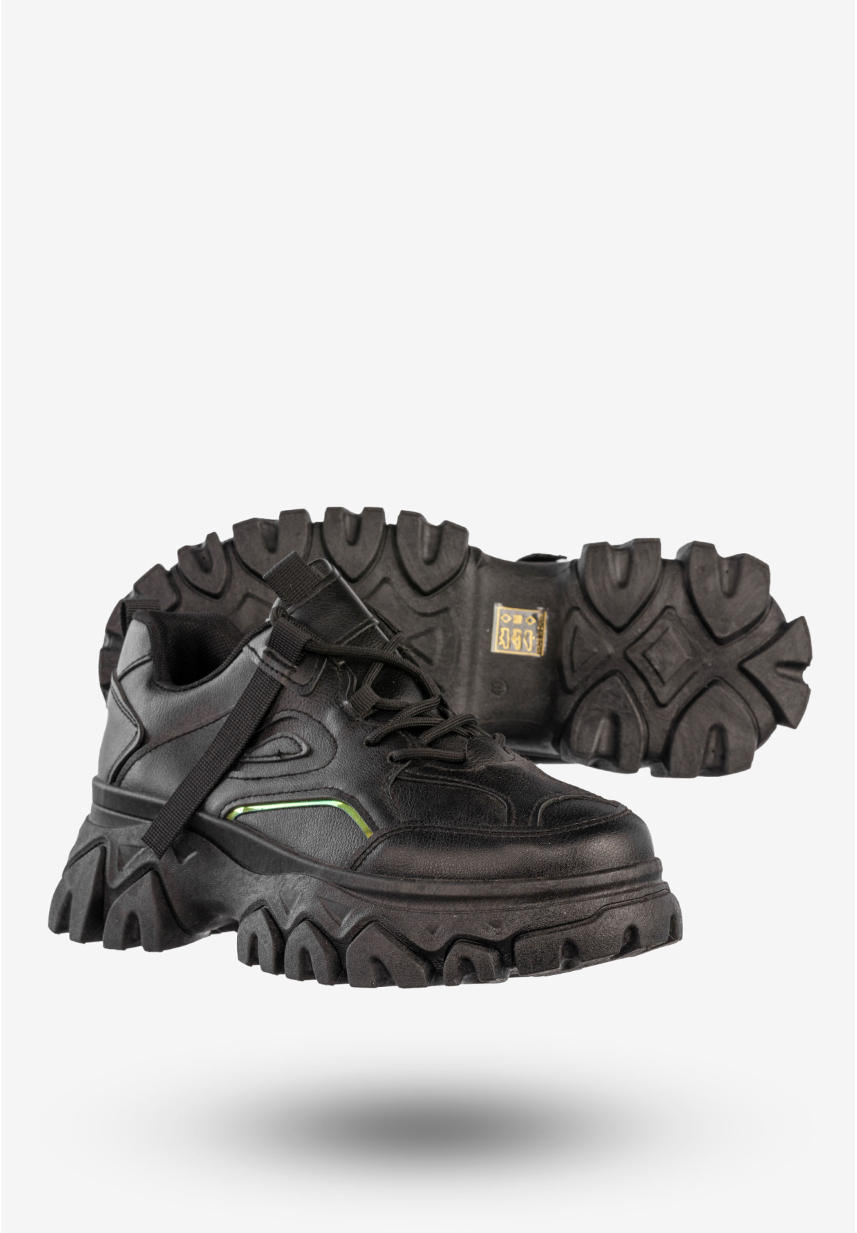 Sneakersy Damskie Ekoskóra Buty Sportowe Gruba Podeszwa Czarne