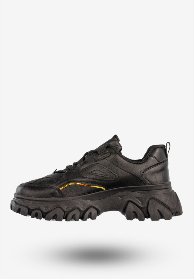 Sneakersy Damskie Ekoskóra Buty Sportowe Gruba Podeszwa Czarne