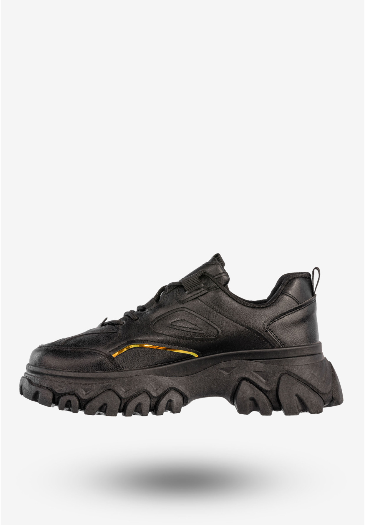 Sneakersy Damskie Ekoskóra Buty Sportowe Gruba Podeszwa Czarne