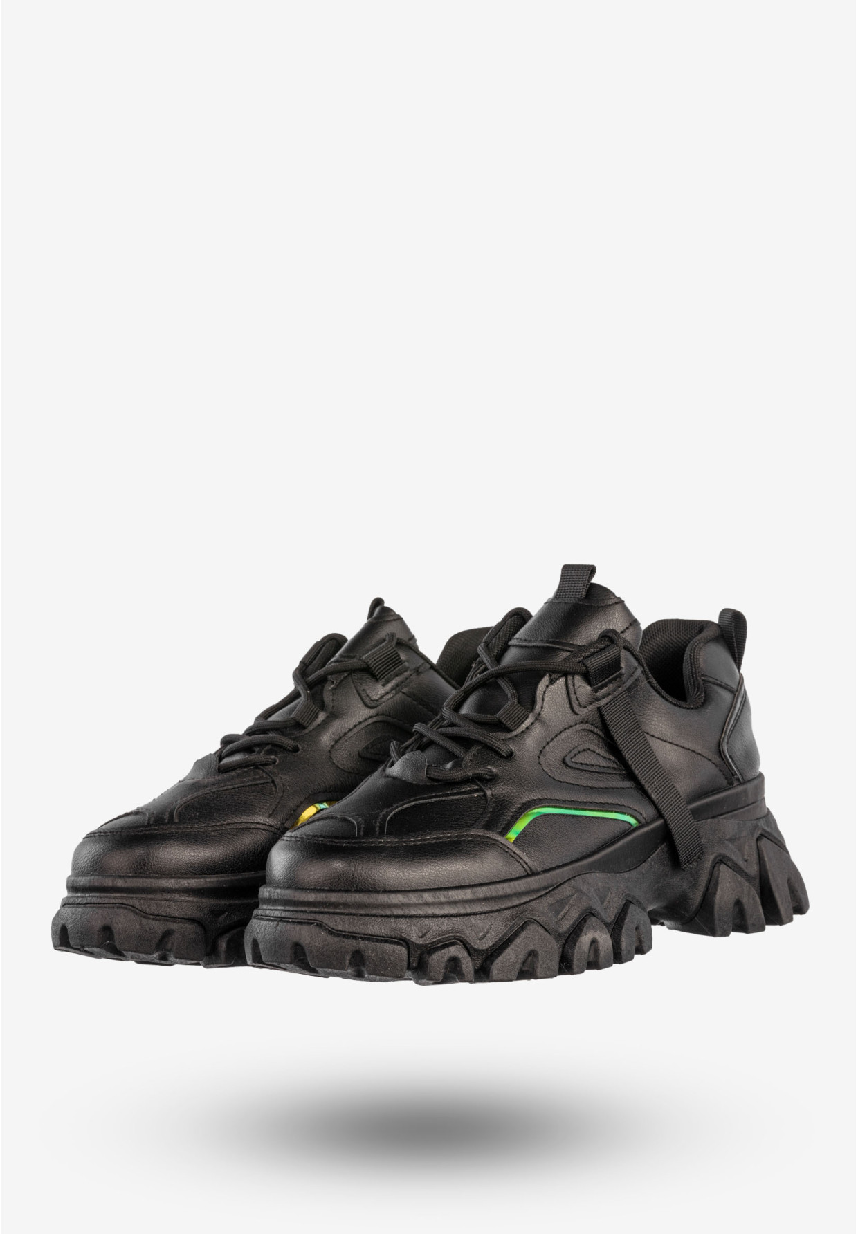 Sneakersy Damskie Ekoskóra Buty Sportowe Gruba Podeszwa Czarne