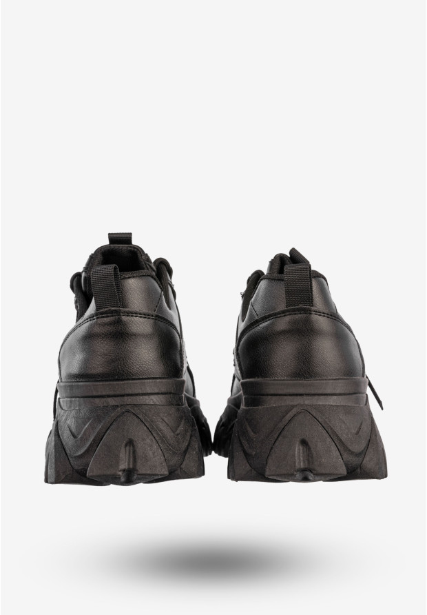 Sneakersy Damskie Ekoskóra Buty Sportowe Gruba Podeszwa Czarne