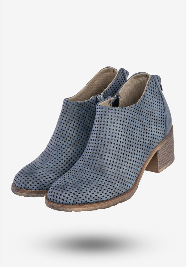 Botki Damskie Buty Na Klocku Na Jesień Zimę Niebieskie Jezzi