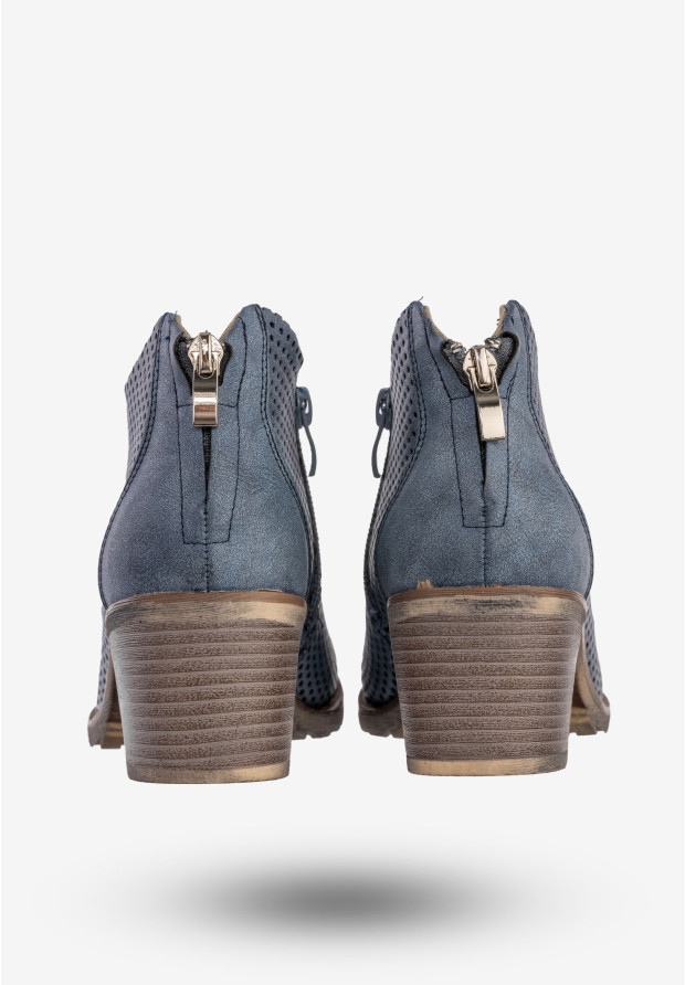 Botki Damskie Buty Na Klocku Na Jesień Zimę Niebieskie Jezzi