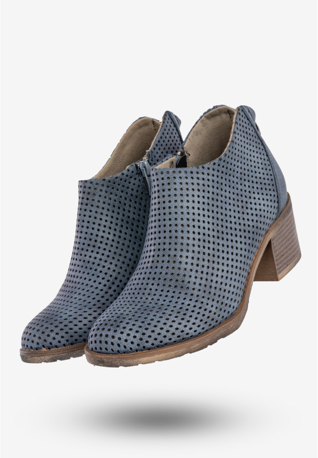 Botki Damskie Buty Na Klocku Na Jesień Zimę Niebieskie Jezzi