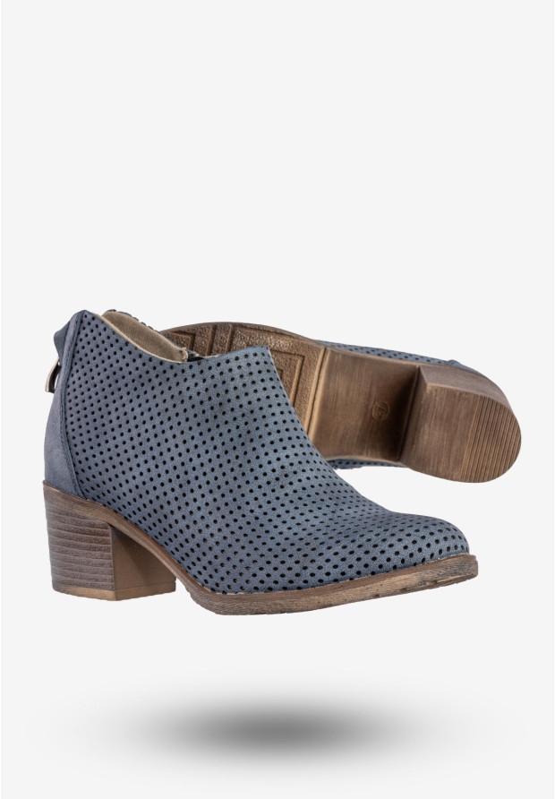 Botki Damskie Buty Na Klocku Na Jesień Zimę Niebieskie Jezzi
