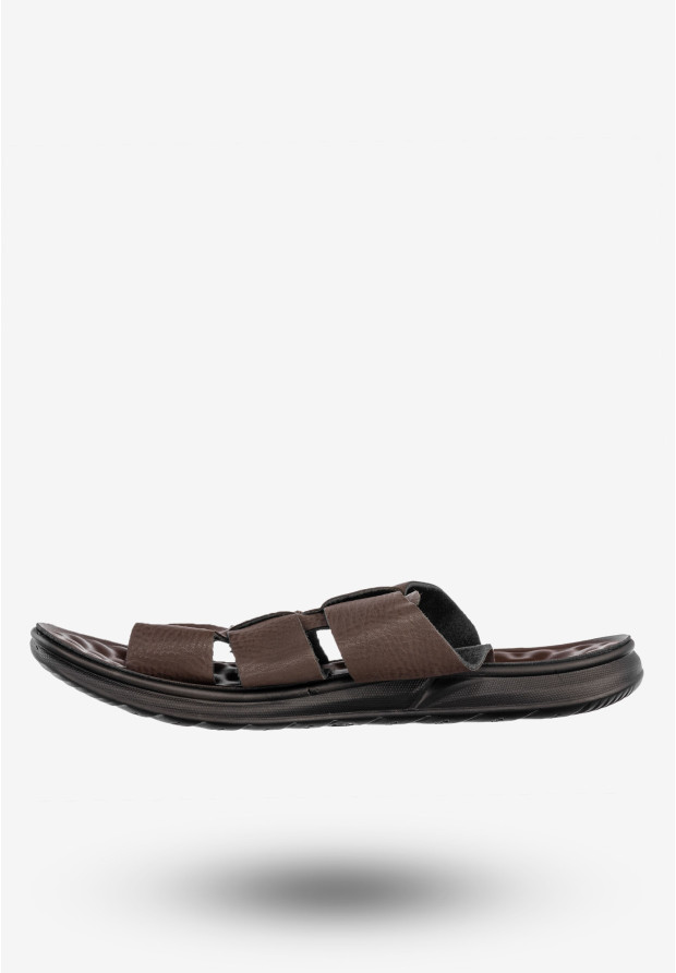 Klapki Męskie Skórzane Buty Eleganckie Wygodne Brązowe Meko Melo