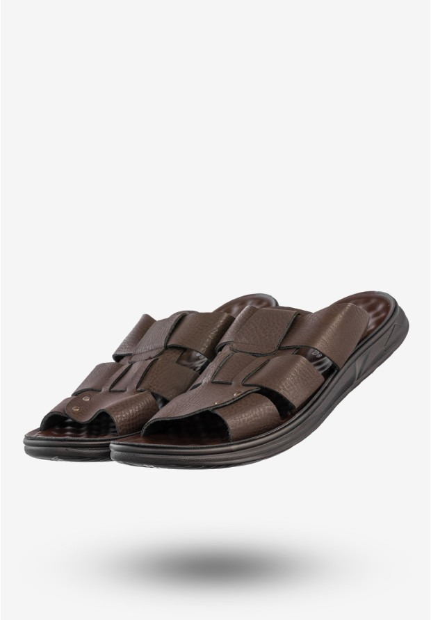Klapki Męskie Skórzane Buty Eleganckie Wygodne Brązowe Meko Melo