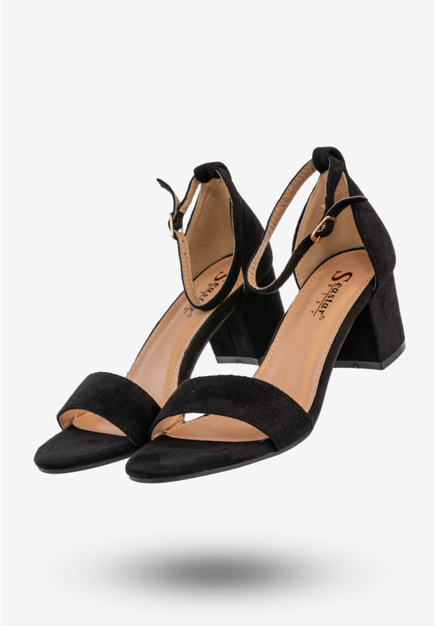 Sandały Damskie Buty Na Słupku Eleganckie Z Paskiem Czarne