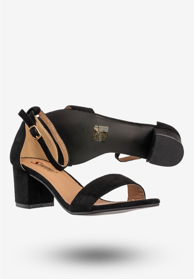 Sandały Damskie Buty Na Słupku Eleganckie Z Paskiem Czarne
