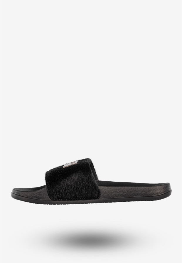 Klapki Damskie BIG STAR Buty Z Futerkiem Czarne SS274716