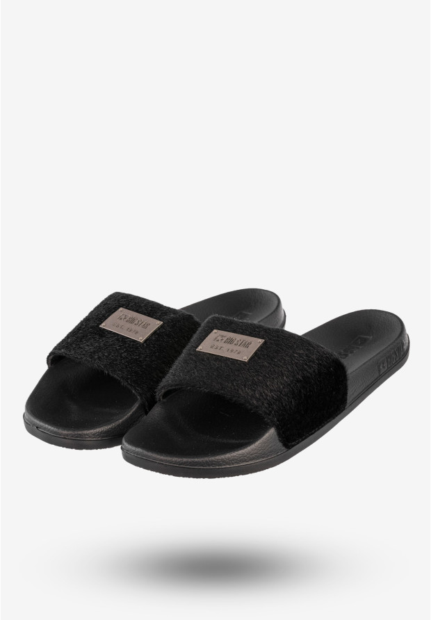 Klapki Damskie BIG STAR Buty Z Futerkiem Czarne SS274716