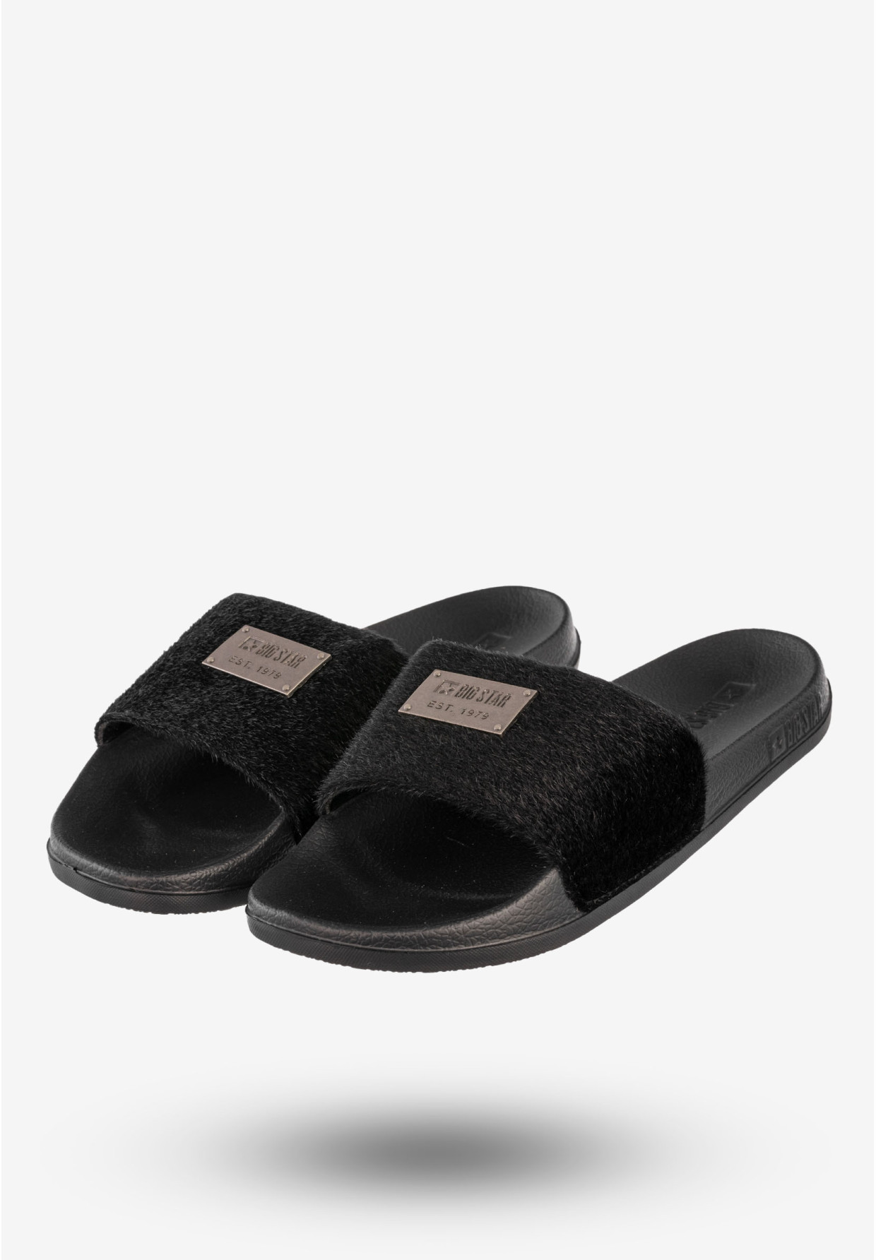 Klapki Damskie BIG STAR Buty Z Futerkiem Czarne SS274716