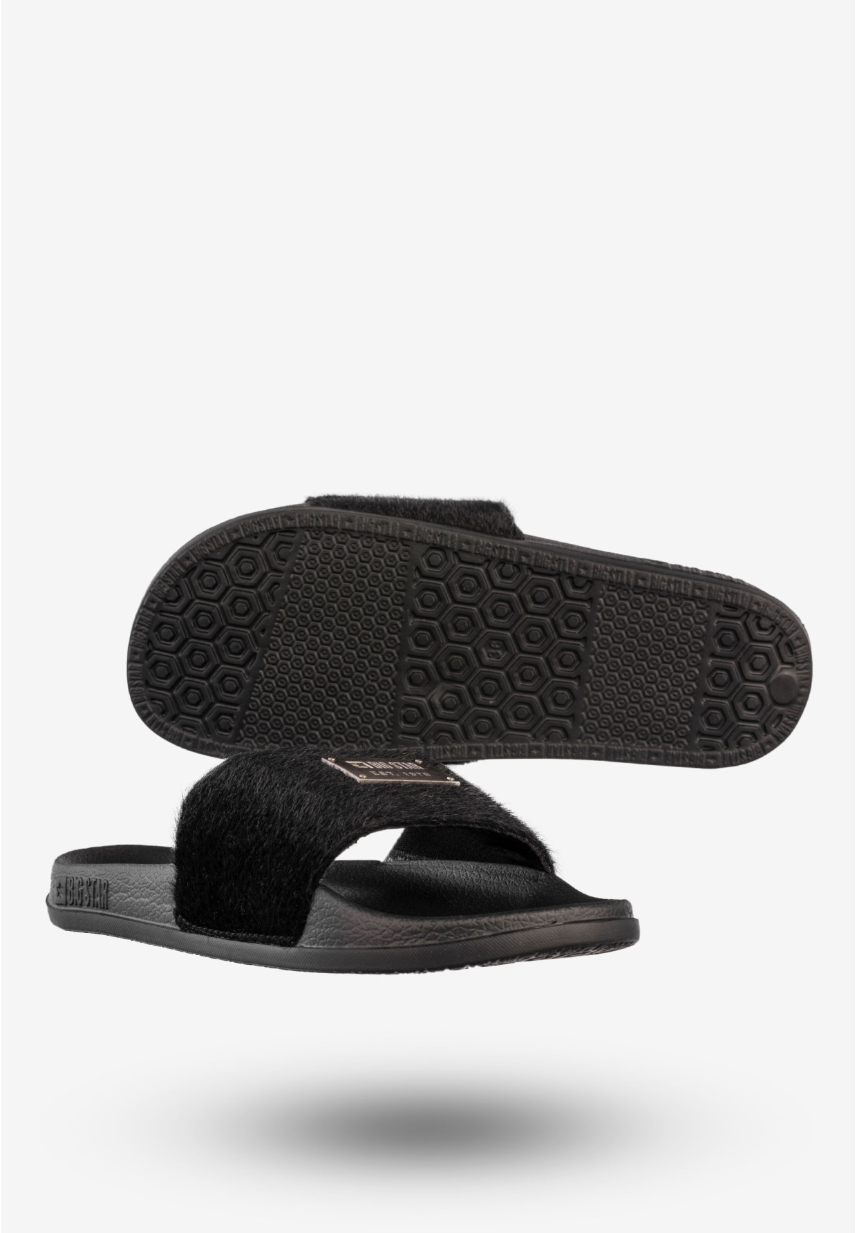 Klapki Damskie BIG STAR Buty Z Futerkiem Czarne SS274716