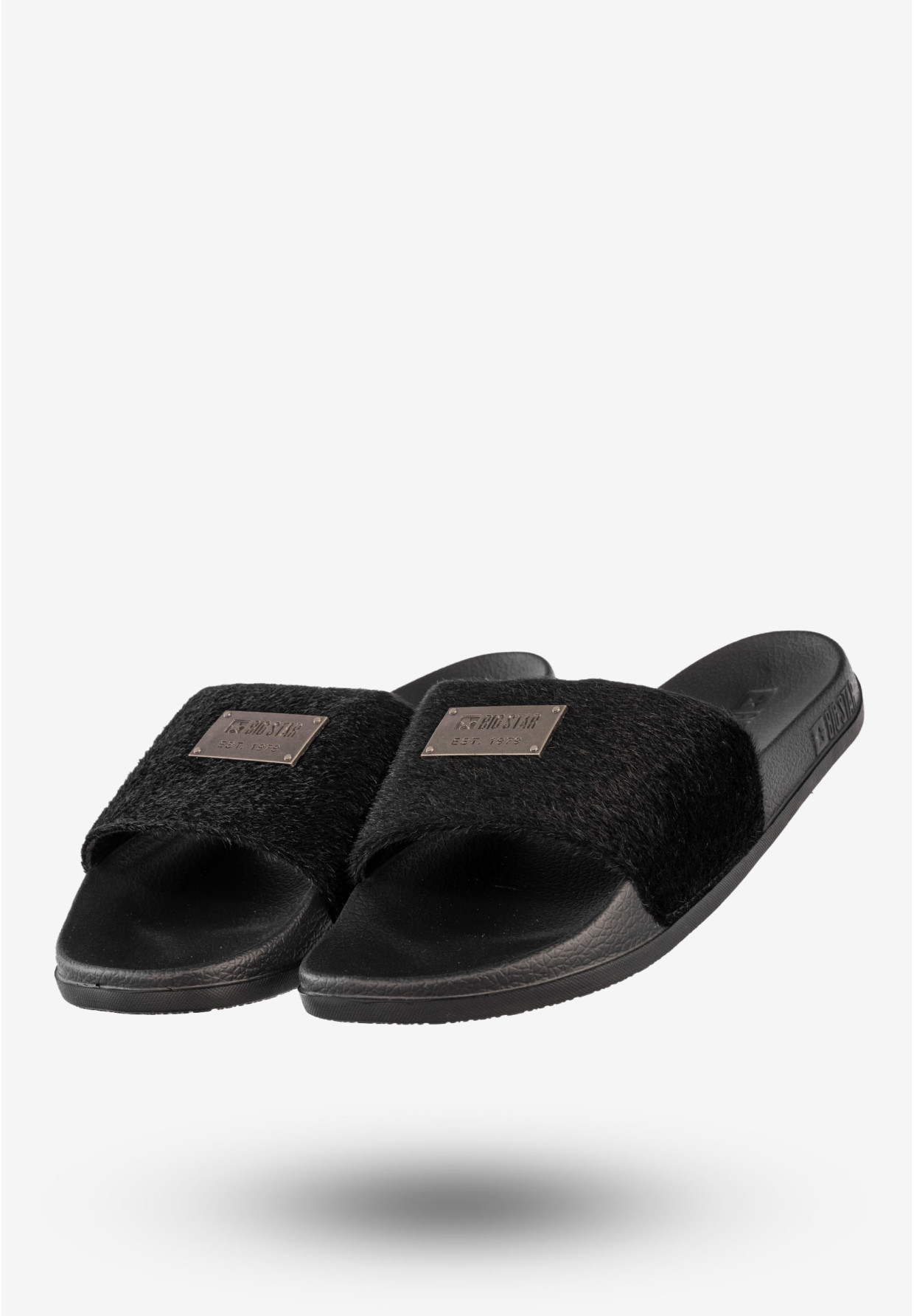 Klapki Damskie BIG STAR Buty Z Futerkiem Czarne SS274716