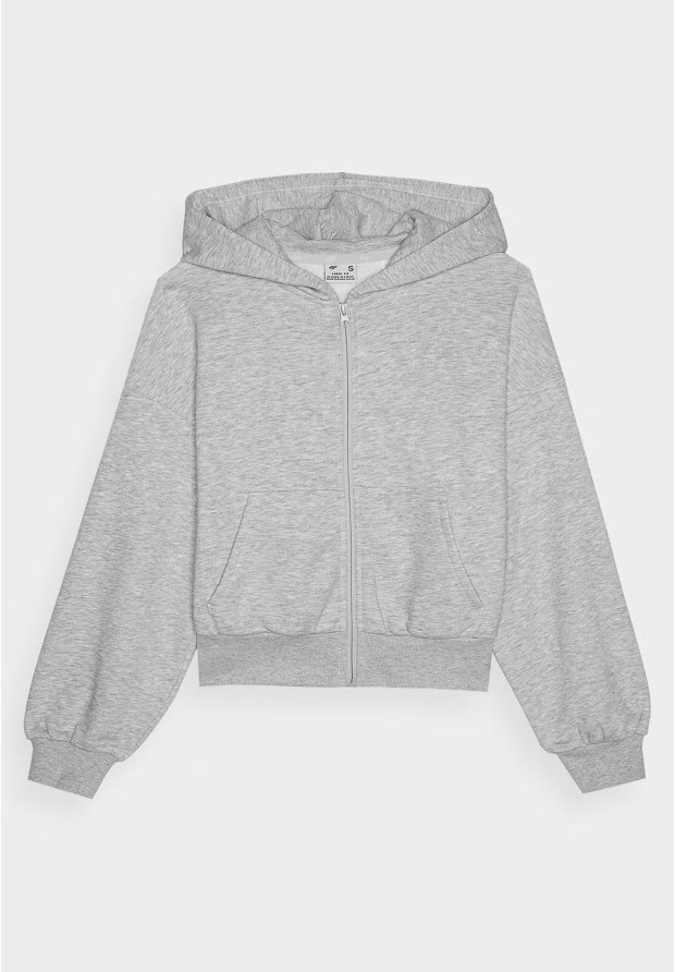Bluza Damska 4F Dresowa Krótka Bawełniana Szara Rozpinana 4FRSS24TSWSF2033