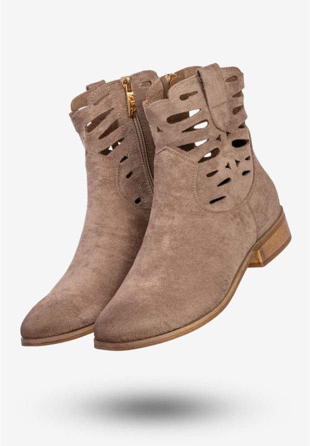 Botki Damskie Buty Na Jesień Zimę Płaski Obcas Ażurowe Beżowe Potocki