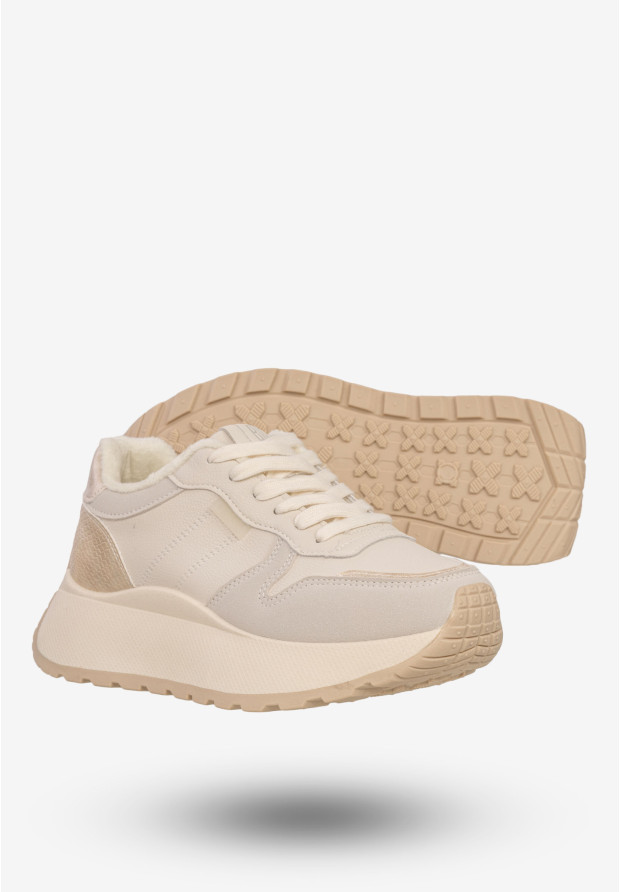 Sneakersy Damskie BIG STAR Buty Sportowe Półbuty Ocieplane Beżowe SS274008