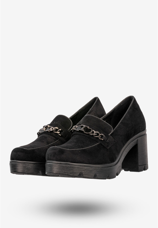 Mokasyny Damskie Buty Na Słupku Loafersy Stylowe Czarne Potocki