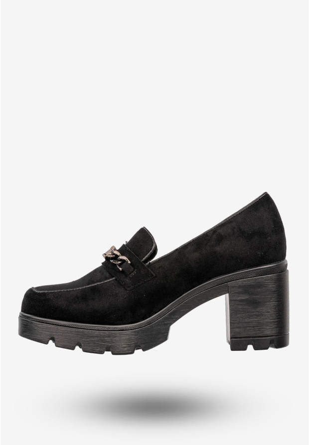 Mokasyny Damskie Buty Na Słupku Loafersy Stylowe Czarne Potocki