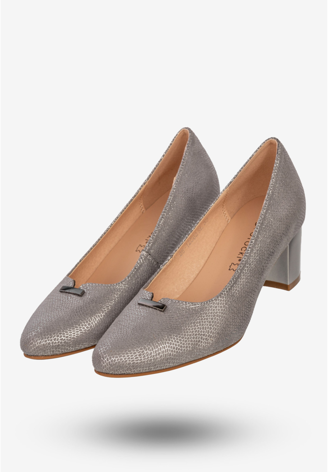 Czółenka Damskie Buty Na Słupku Eleganckie Półbuty Srebrne Potocki
