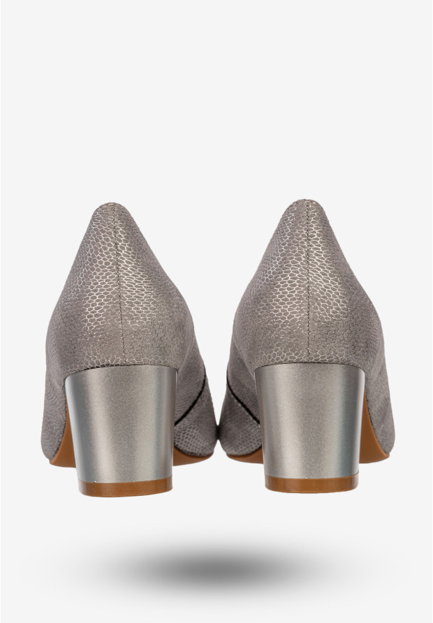 Czółenka Damskie Buty Na Słupku Eleganckie Półbuty Srebrne Potocki