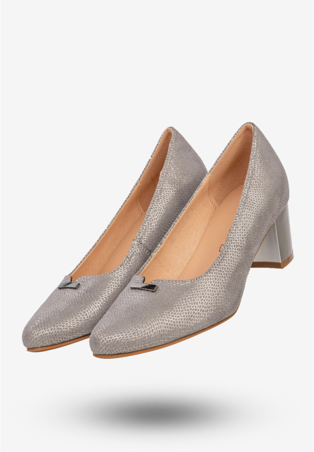 Czółenka Damskie Buty Na Słupku Eleganckie Półbuty Srebrne Potocki