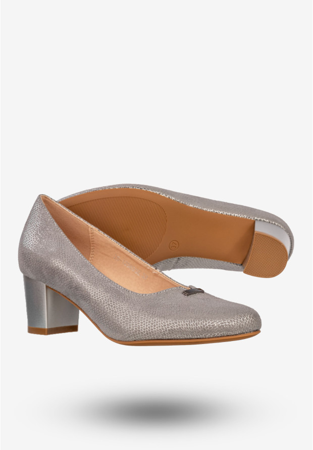 Czółenka Damskie Buty Na Słupku Eleganckie Półbuty Srebrne Potocki