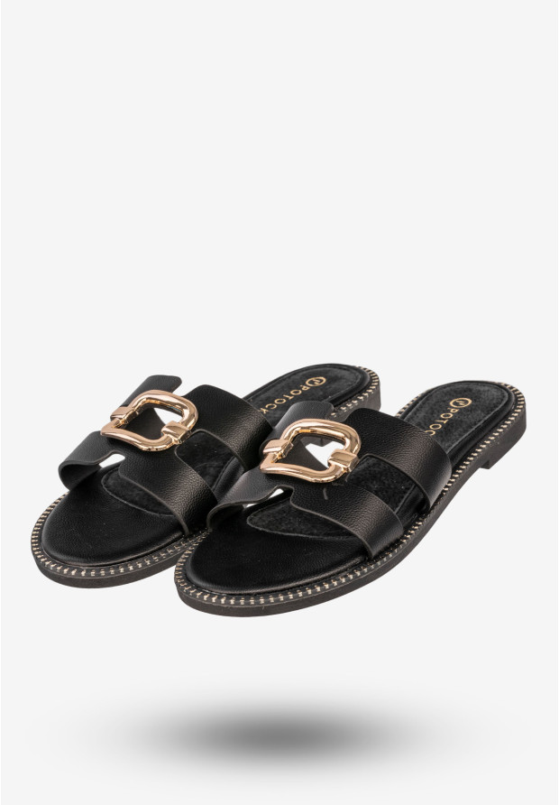 Klapki Damskie Ekoskóra Buty Letnie Eleganckie Czarne Potocki