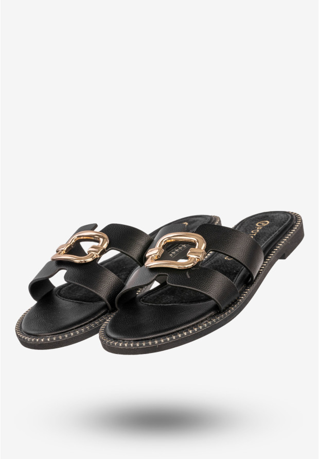 Klapki Damskie Ekoskóra Buty Letnie Eleganckie Czarne Potocki