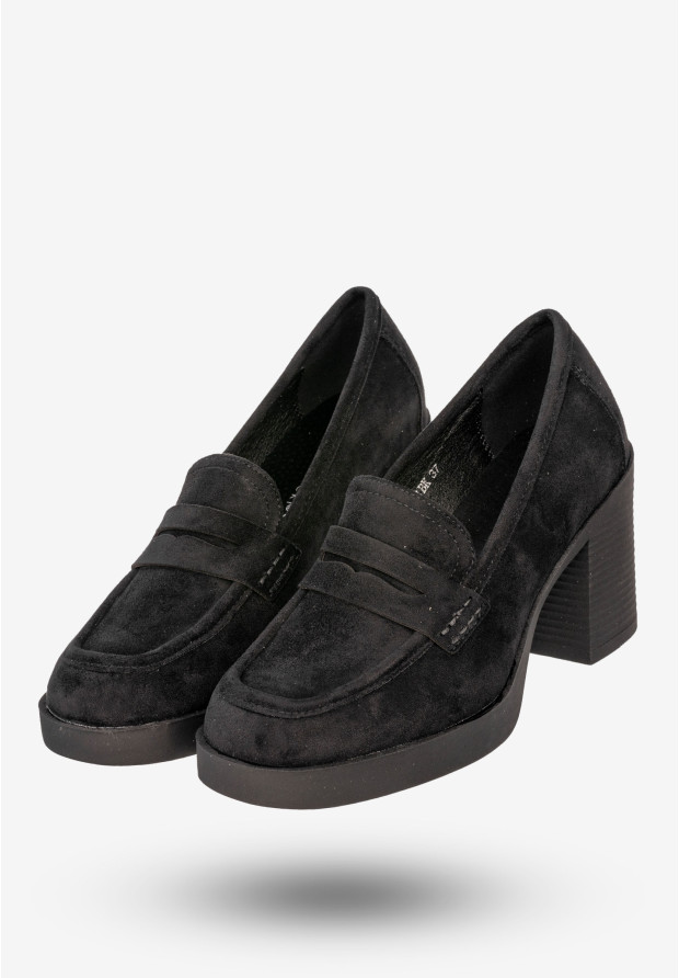 Mokasyny Damskie Buty Na Słupku Loafersy Czarne Potocki 25-12548BK