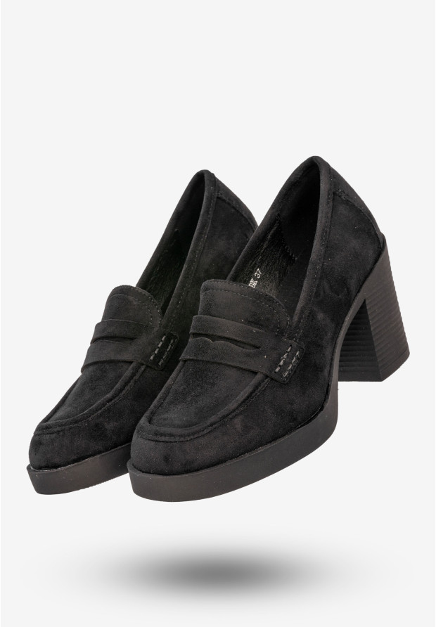 Mokasyny Damskie Buty Na Słupku Loafersy Czarne Potocki 25-12548BK