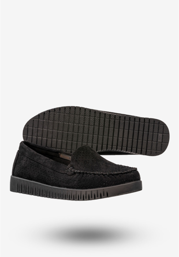 Mokasyny Damskie Buty Niskie Loafersy Półbuty Czarne Potocki