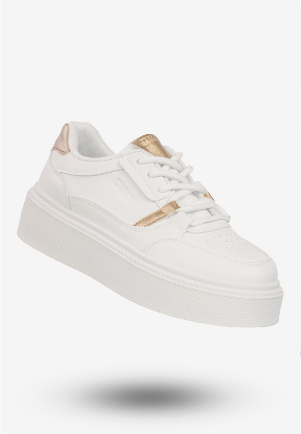 Białe sneakersy damskie BIG STAR SS274359 ze złotymi wstawkami