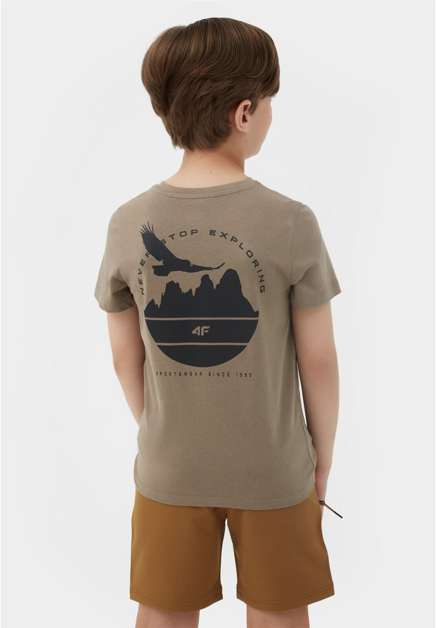 Koszulka Chłopięca 4F T-shirt Z Nadrukiem Beżowa 4FJSS23TTSHM321