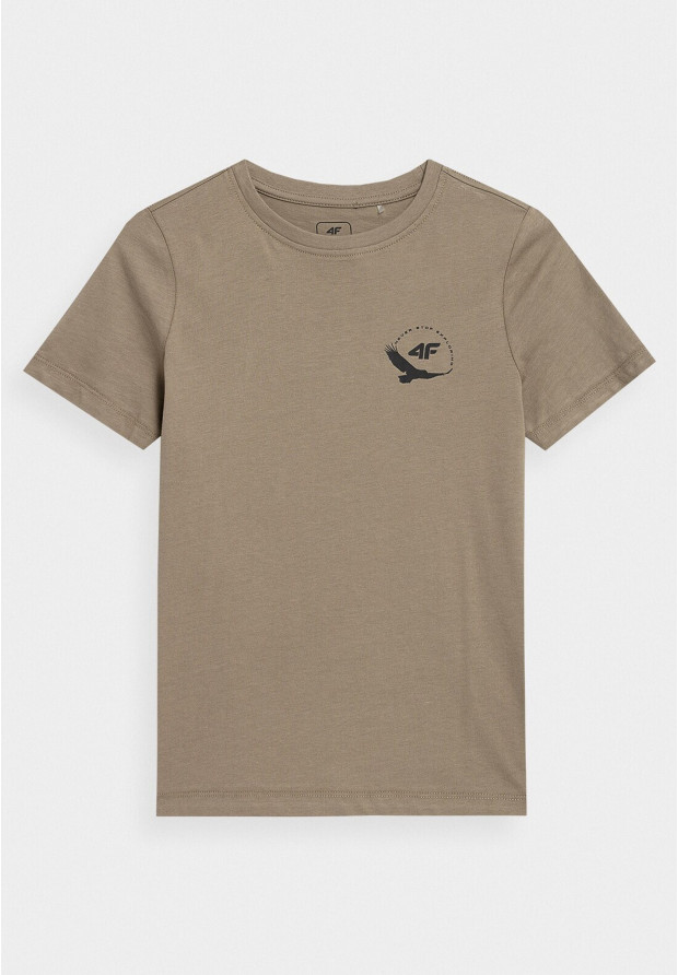 Koszulka Chłopięca 4F T-shirt Z Nadrukiem Beżowa 4FJSS23TTSHM321