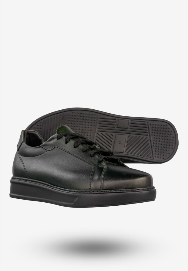 Sneakersy Męskie Skórzane Buty Sportowe Półbuty Czarne Faber