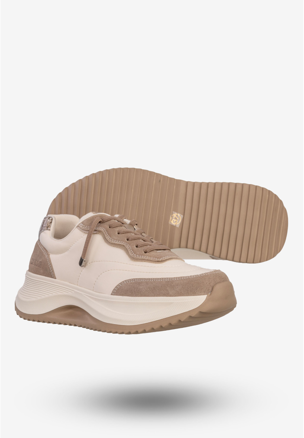 Sneakersy Damskie BIG STAR Skórzane Buty Sportowe Półbuty Jasne Beżowe RR274A344