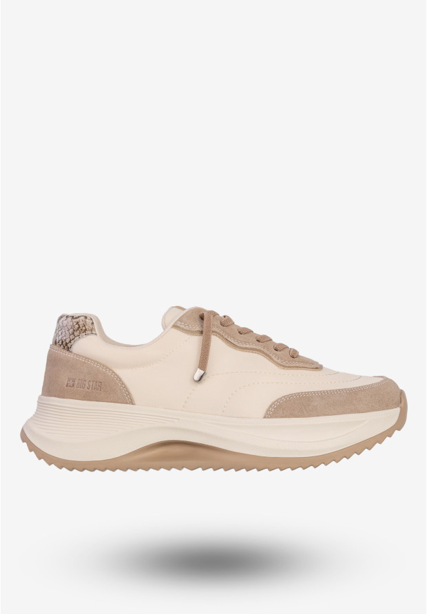 Sneakersy Damskie BIG STAR Skórzane Buty Sportowe Półbuty Jasne Beżowe RR274A344