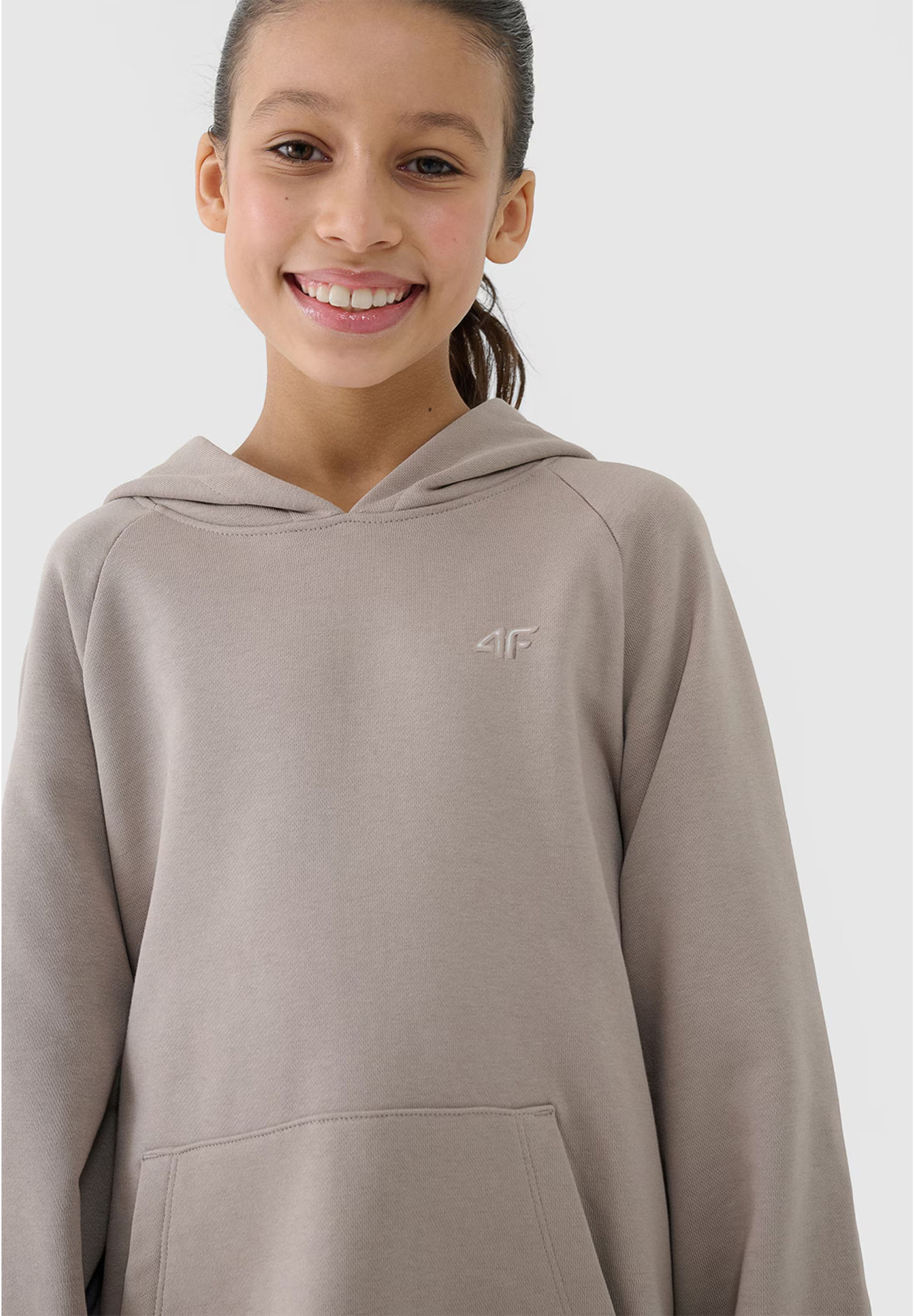 Bluza Dziewczęca 4F Beżowa z Kapturem Oversize 4FJWSS25TSWSF1478